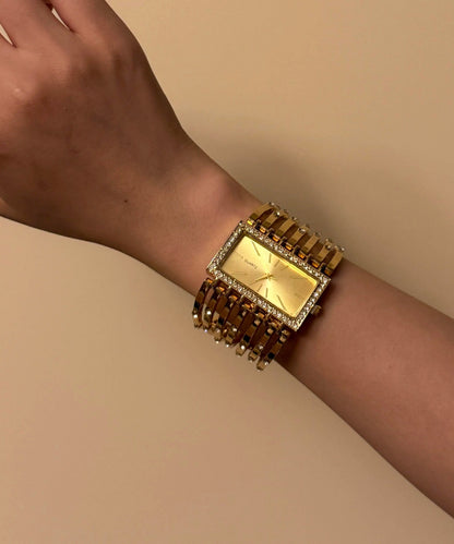 Classy Gold Metal Alloy Rectangle Hollow Out Watches