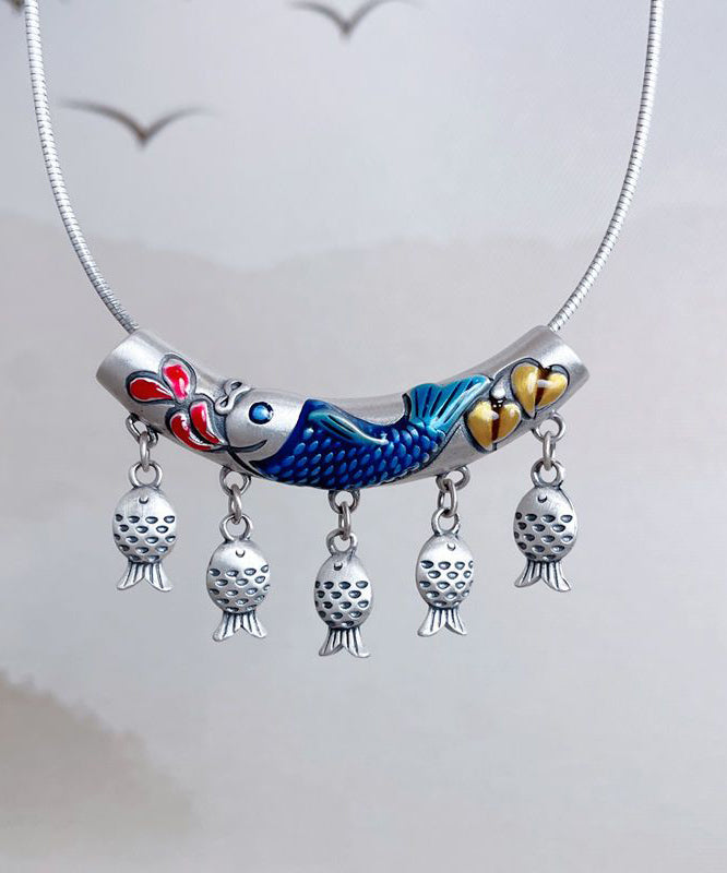 Silk Sterling Silver Tassel Cloisonne Pendant Necklace
