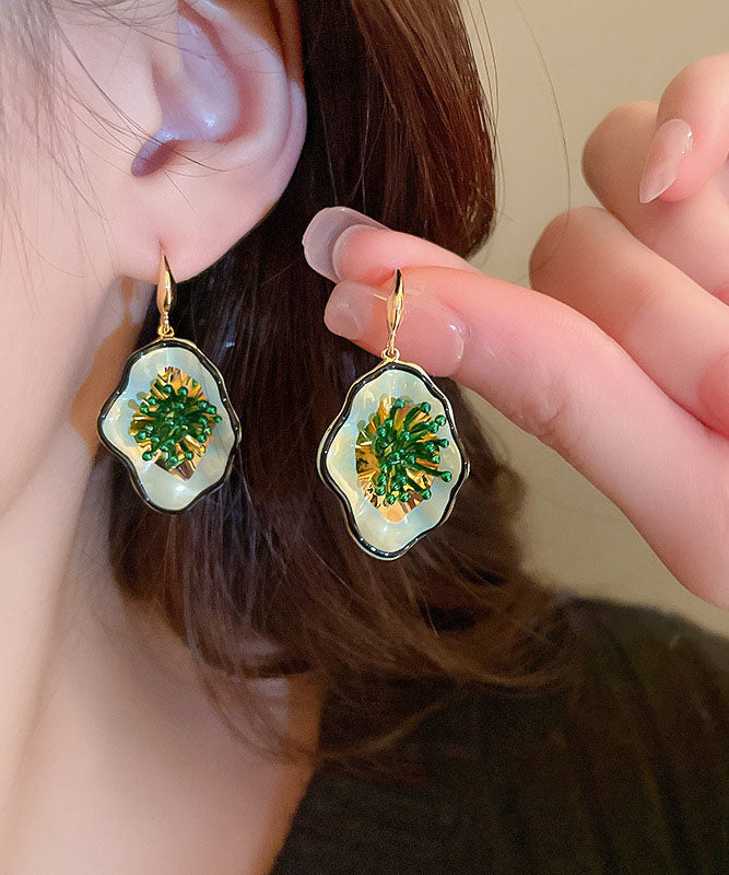 Green Copper Dropping Glaze Drop Earrings