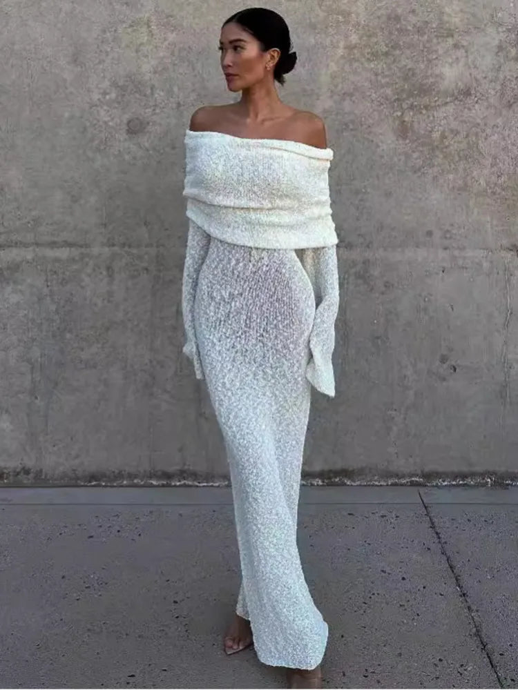 One Shoulder Bodycon Evening Long Dress for Autumn New Female Slim Party Club Vestido