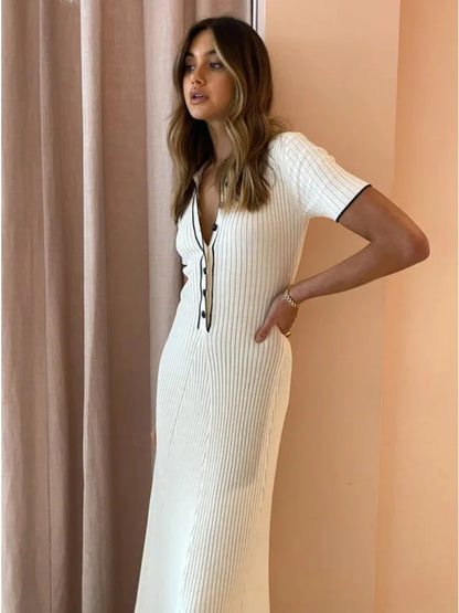 Knitted Rib Slim Maxi Dresses for High Waist Loose Dress ’s Autumn Temperament Long Dress Femme