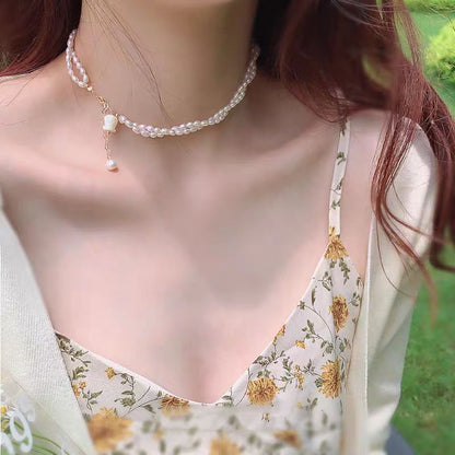Modern White Alloy Double Layered Pearl Gratuated Bead Necklace