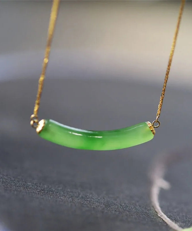 Green Sterling Silver Overgild Jade Pendant Necklace