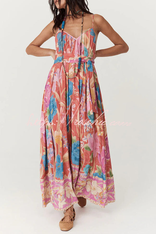 Painter's Garden Print Strappy A-line Maxi Dress