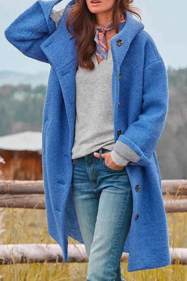 Loose Color Hooded Single-breasted Woolen Coat