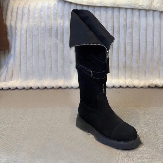 Strap Zipper Belt Buckle High Boots