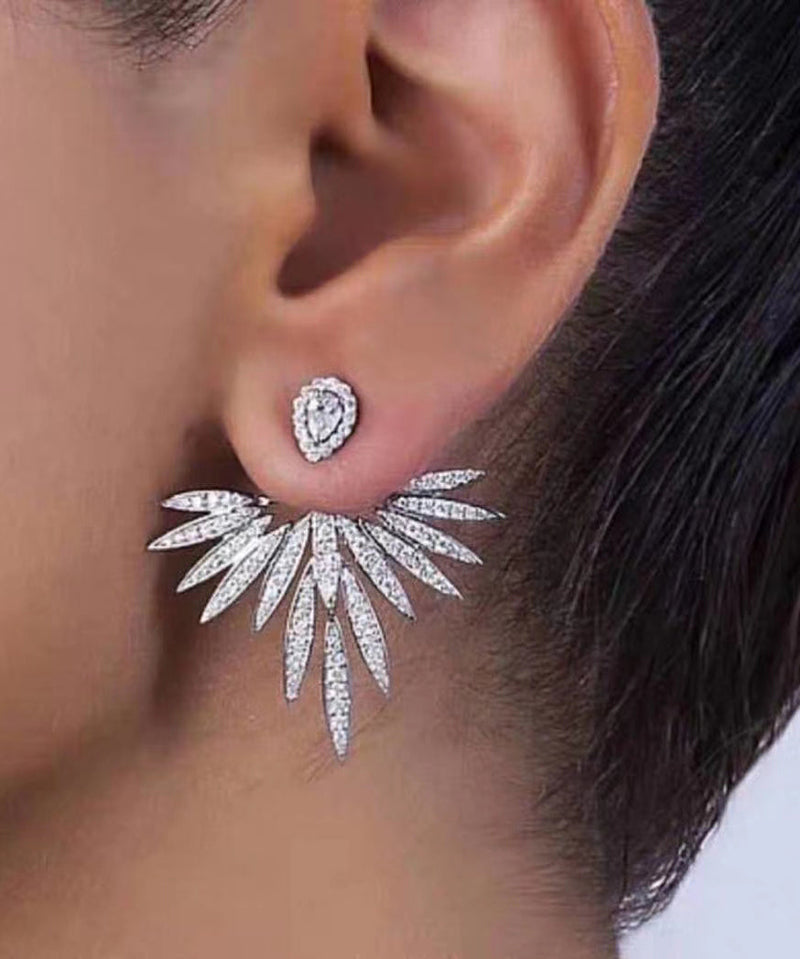 White Sterling Silver Sunflower Zircon Stud Earrings
