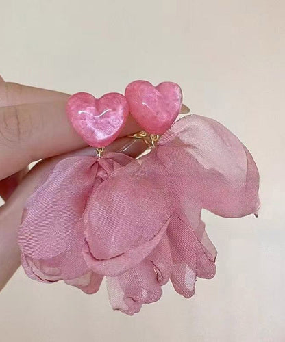 Pink Copper Overgild Acrylic Cloth Flora Stud Earrings