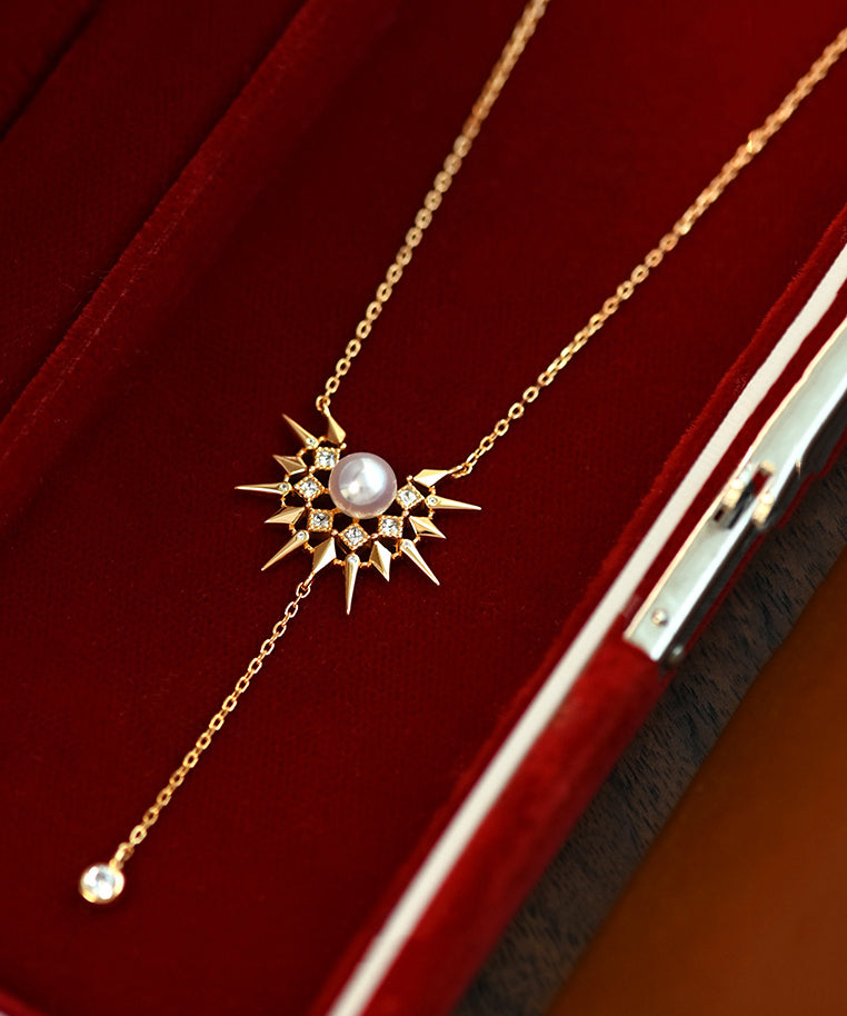 Little Sun Pearl Adjustable Gold Plated Pendant Necklace
