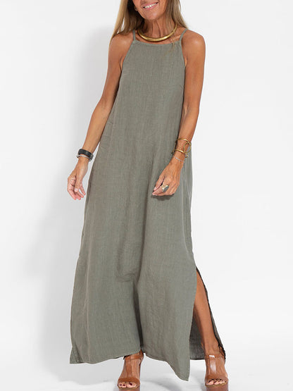 And Leisure Cotton and Linen Split Straps Maxi Dress