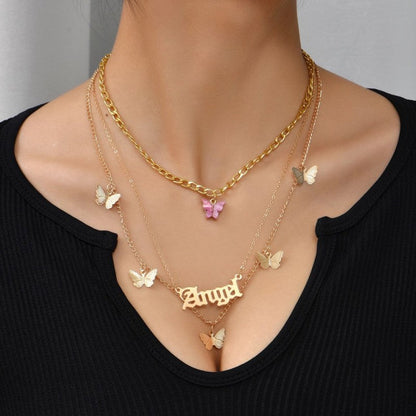 Butterfly Patchwork Chains Necklaces