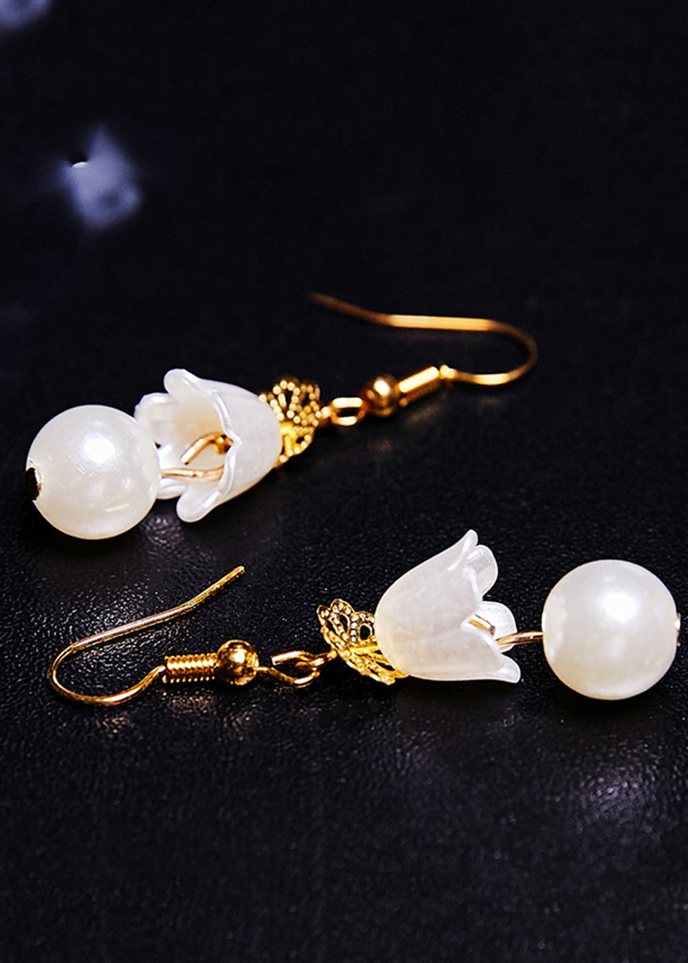 Fine White Lily of the Valley Pearl Drop Earrings