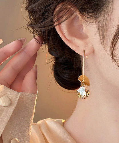 Gold Copper Alloy Zircon Sequins Drop Earrings