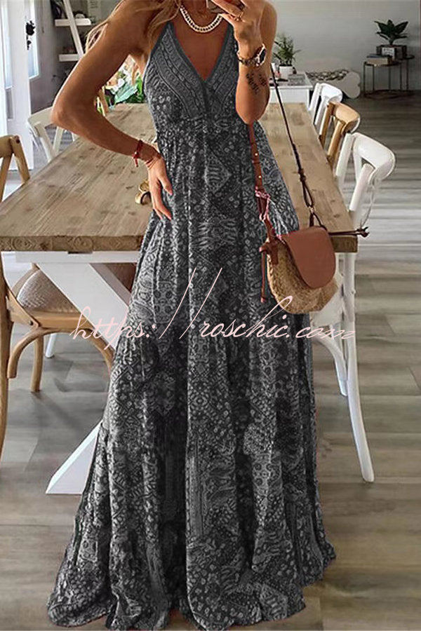 Celeste Printed Strap Elastic Waist Maxi Dresses
