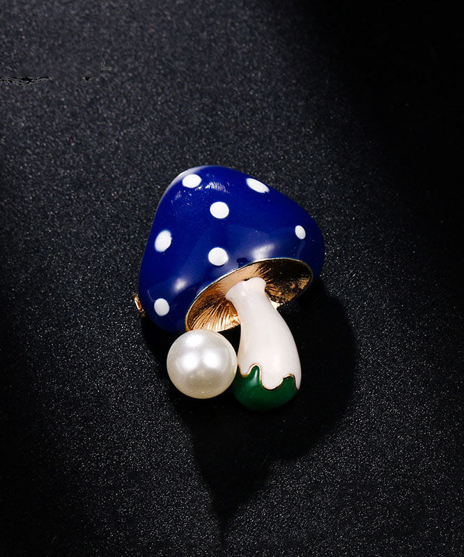 Purple Alloy Zircon Pearl Mushroom Brooches
