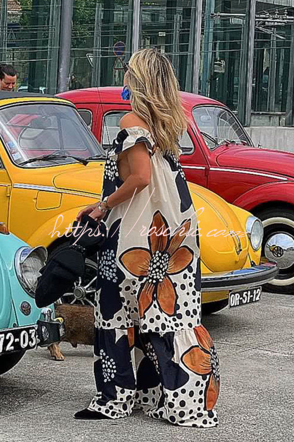 Bloom Season Linen Blend Printed Off Shoulder Pocketed A-line Maxi Dress