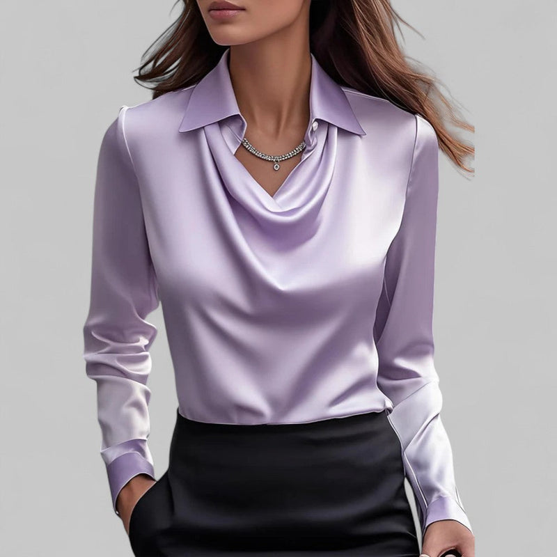 Rose | ’s Draped Neck Long Sleeve Satin Blouses