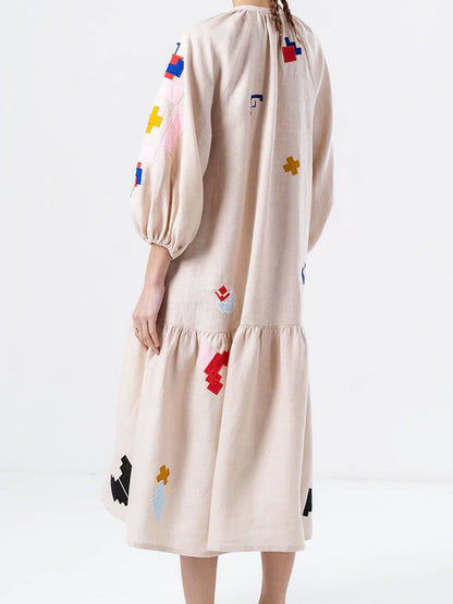 Loose Fit Printed Lantern Sleeve Dress