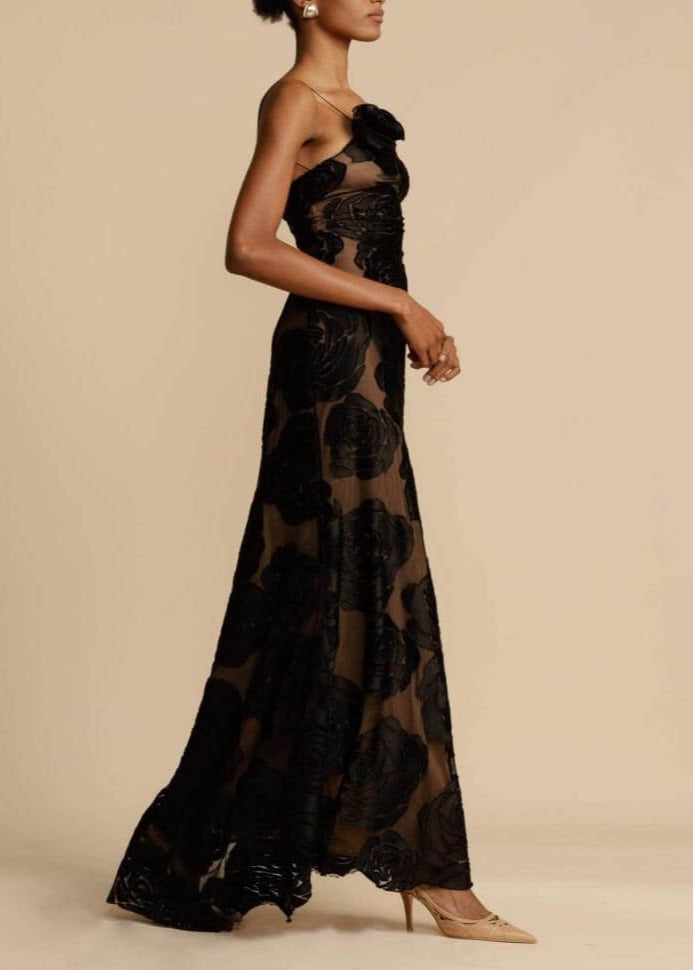 Rose Flower Three-dimensional Burnt Flower Maxi Dress