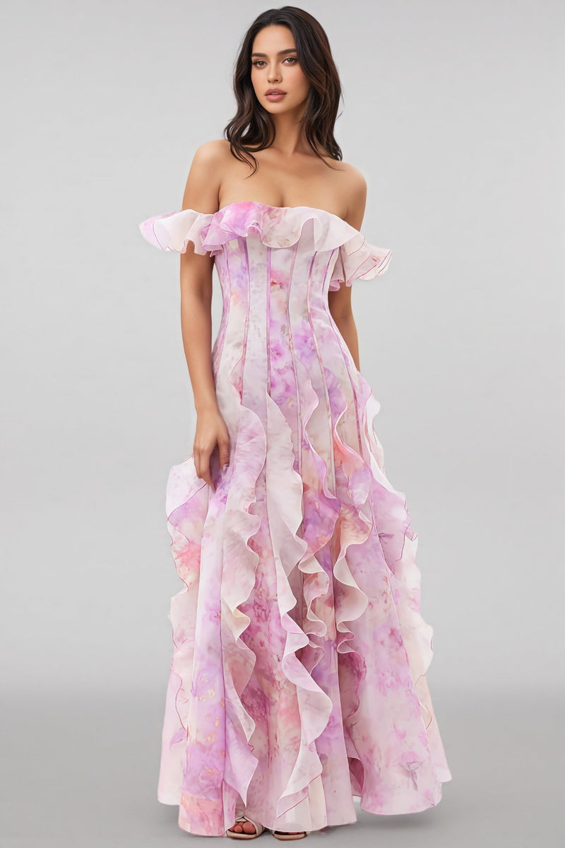 Adonis Pink Ruffled Maxi Dress