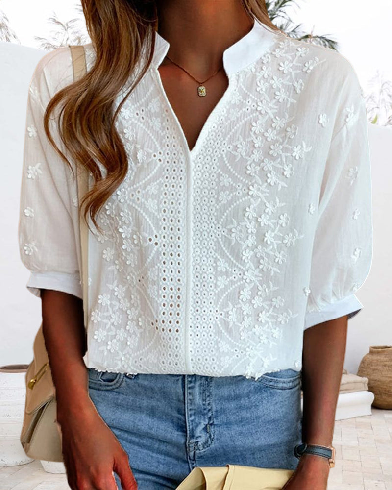 Xavier | ’s Summer V Neck Puff Sleeve Blouse