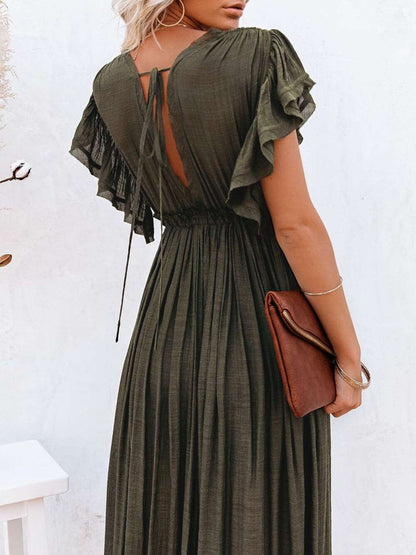 Button Cotton Linen Perfect Beach Maxi Dress