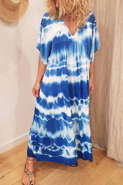 Printed Tie-dye V-neck Maxi Dress