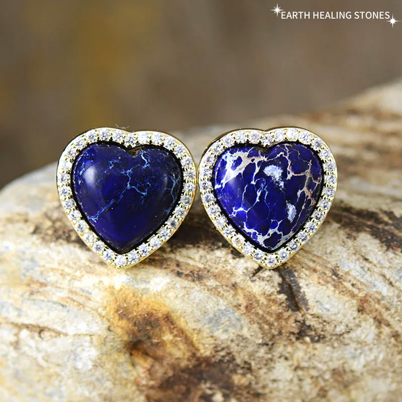 Gold Jasper Diamond Heart Earrings