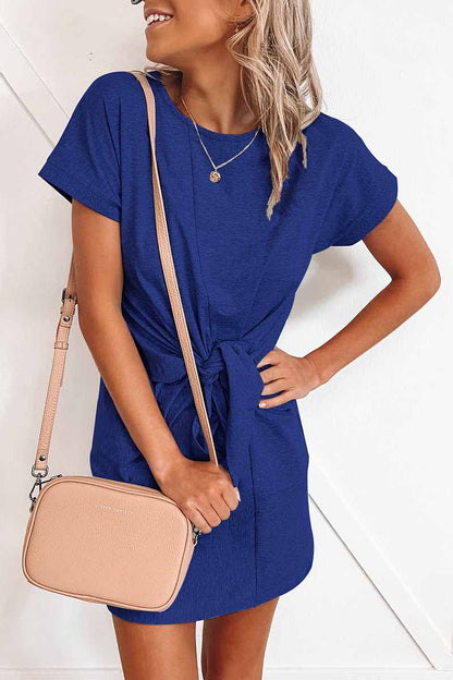 Loose Tie Color Short Sleeves Mini Dress(6 Colors)