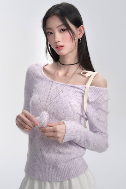 Lavender Diamond Pattern Knit Blouse