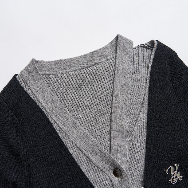 Black Hollow Out Knit Cardigan - 2-piece Design