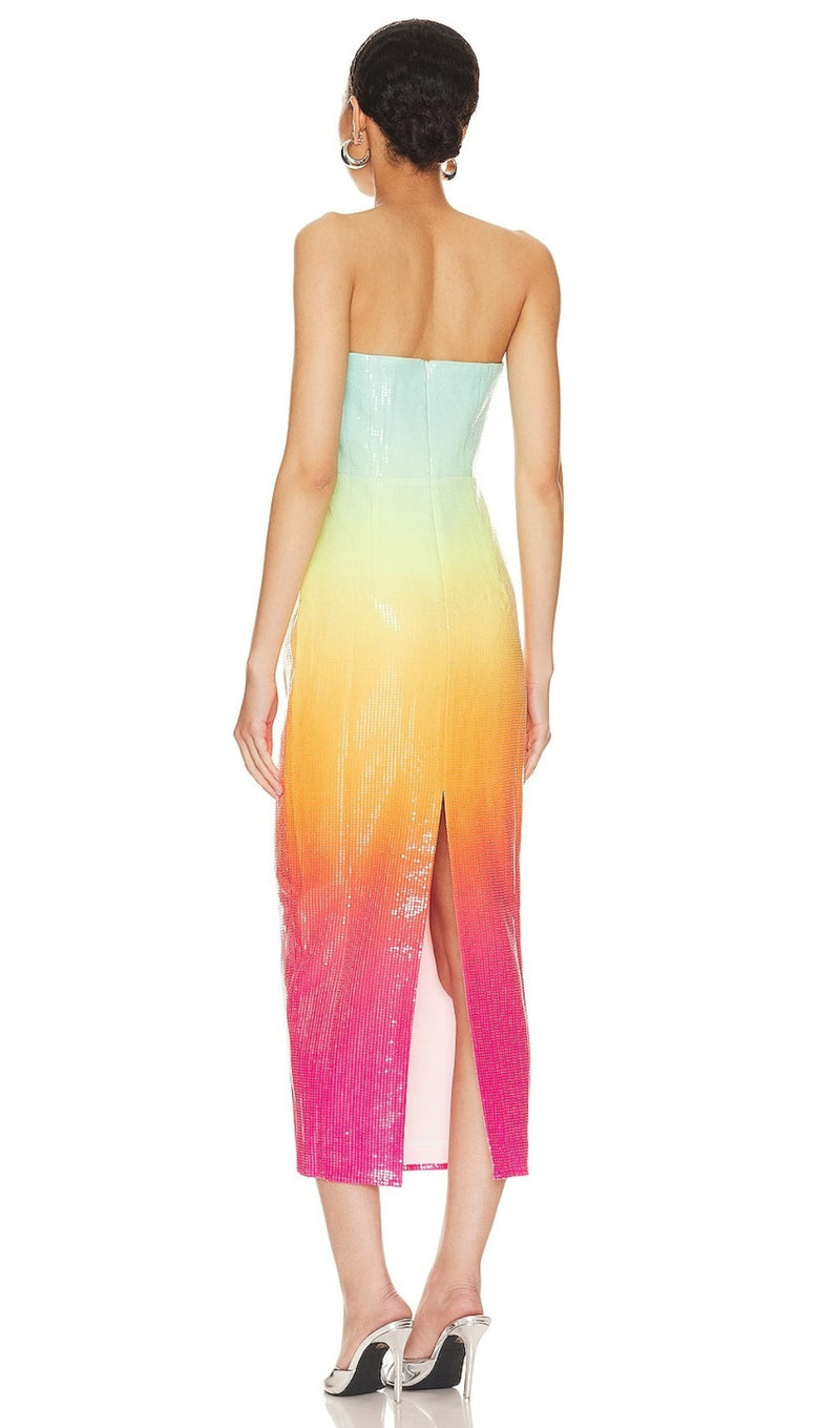 Strapless Sequin Ombre Maxi Dress in Multi-color
