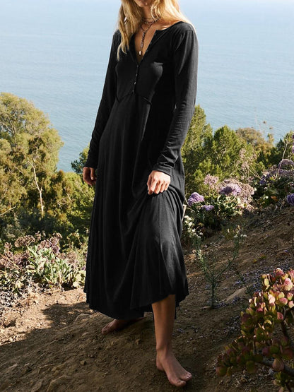 Color Button Maxi Dress