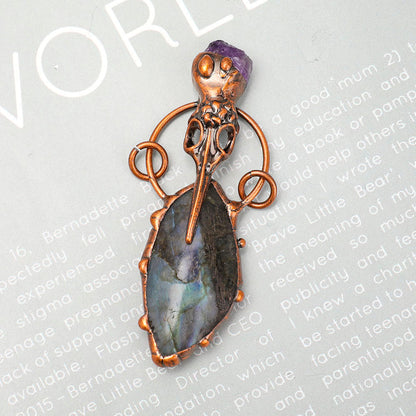 3 Inch Labradorite Amethyst Pendant for Spiritual Healing