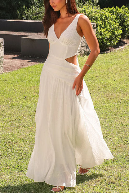 V Neck Sleeveless Cut Out Swing Maxi Dress