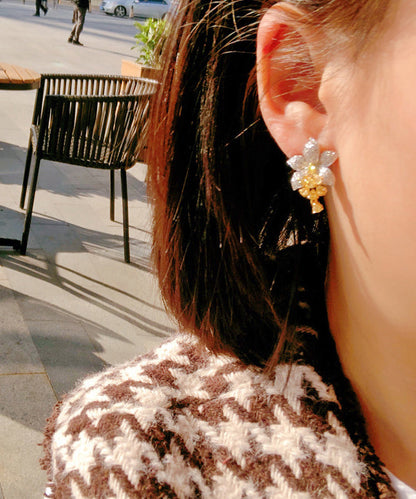 Diy Colorblock Alloy Zircon Crystal Stud Earrings