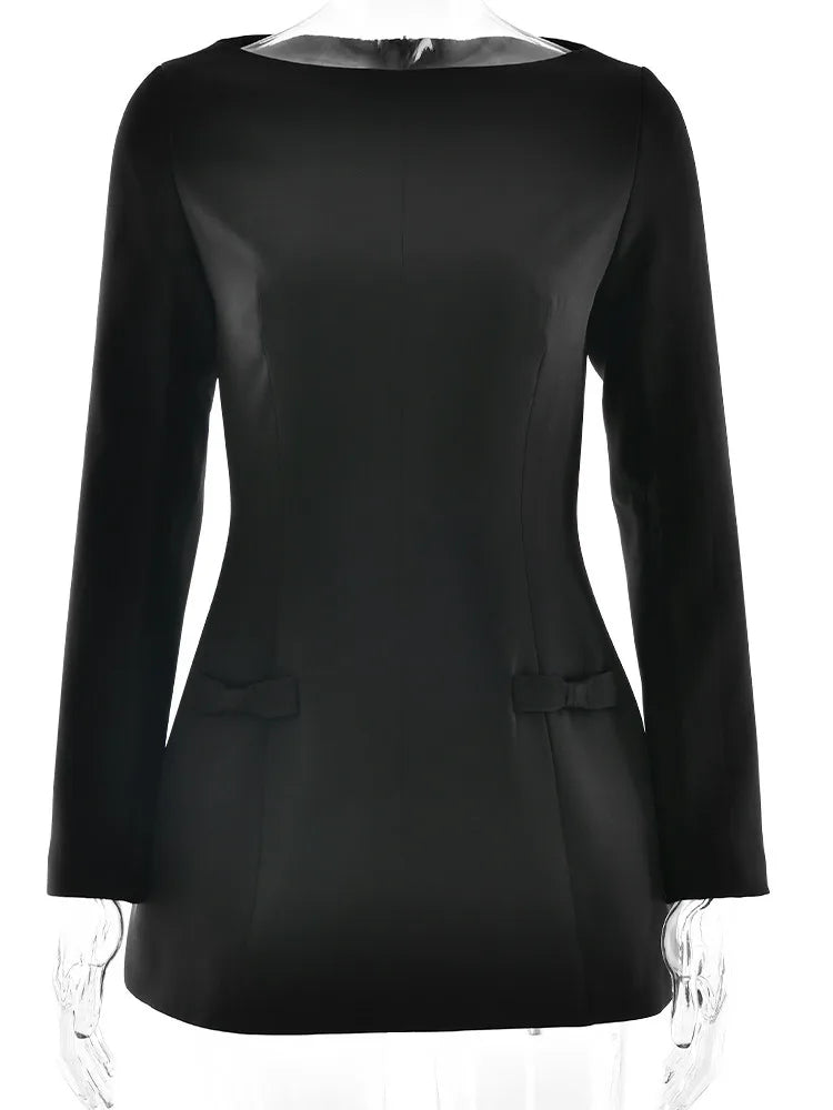 Long Sleeve Mini Dress Bow Round Neck Bodycon Female Autumn/winter New Fashionable Street Clothing