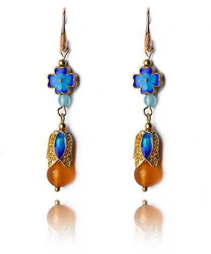 Blue Metal Agate 14k Gold Original Design Drop Earrings