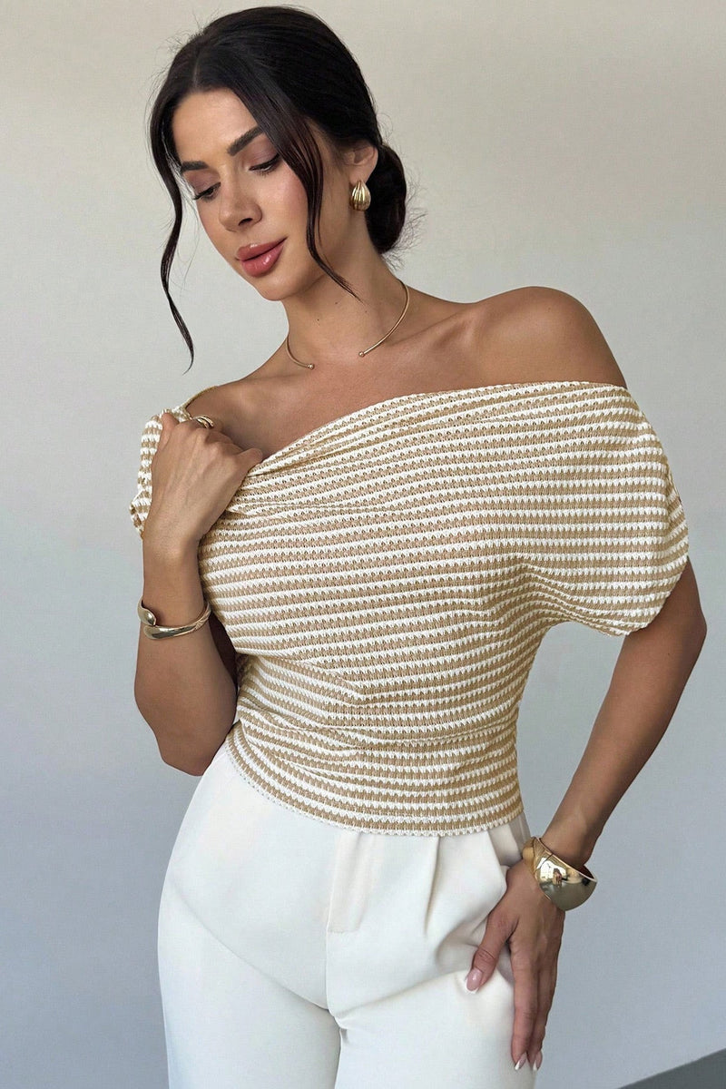 Cold Shoulder Stripe Short Sleeve Knit Blouse