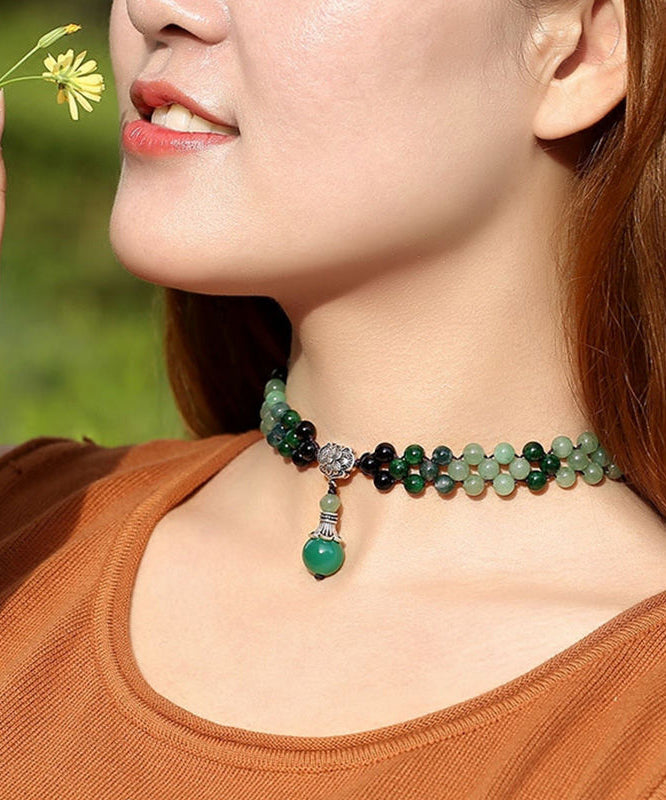 Green Jade Agate Crystal Pendant Necklace