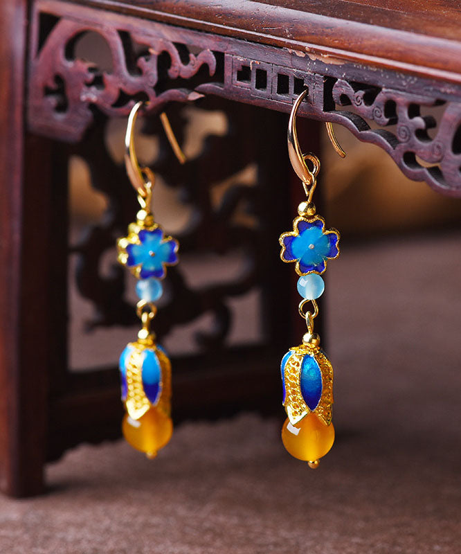 Blue Metal Agate 14k Gold Original Design Drop Earrings