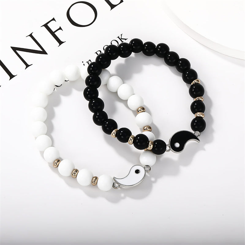 Buddha Stones 2pcs Black Onyx White Turquoise Bead Yin Yang Protection Couple Bracelet