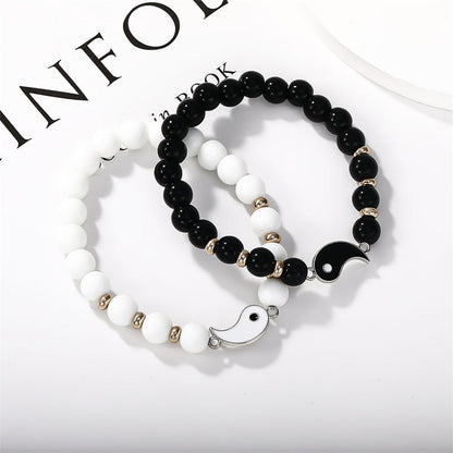 Buddha Stones 2pcs Black Onyx White Turquoise Bead Yin Yang Protection Couple Bracelet