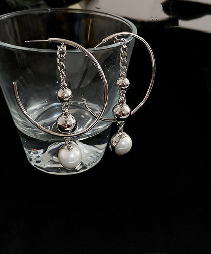 Vogue Silk Copper Pearl Geometry Chain Drop Earrings