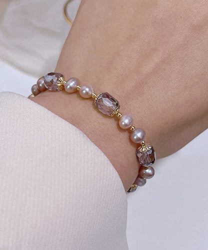 Gold Sterling Silver Overgild Pearl Crystal Tassel Charm Bracelet