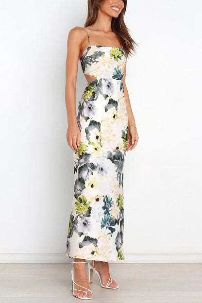 Garden Party Satin Cut Out Back Lace-up Maxi Dress
