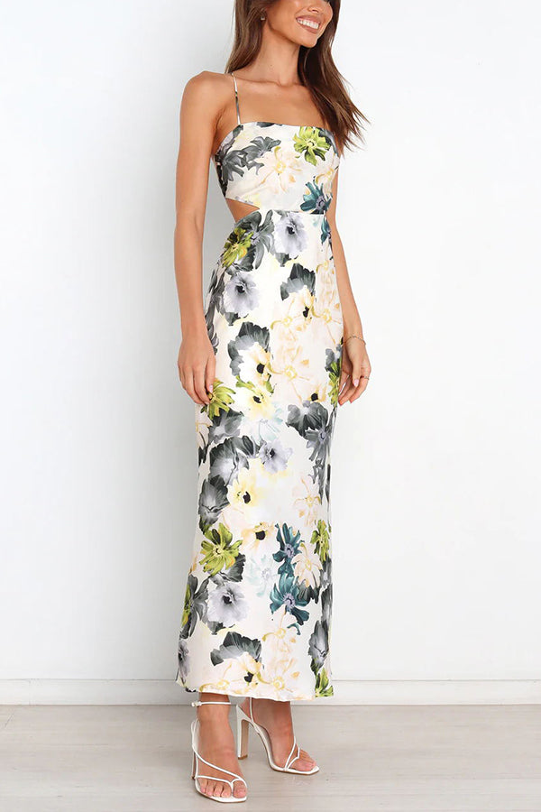 Garden Party Satin Cut Out Back Lace-up Maxi Dress