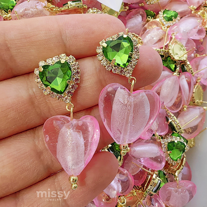 Linda Heart Drop Earrings With Green Zircon