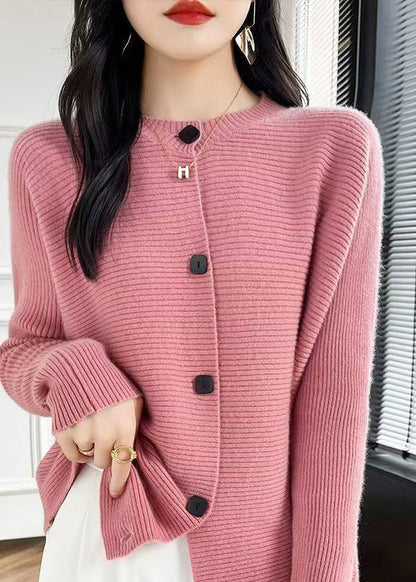 Fine Pink O-neck Button Cotton Knit Cardigans Fall Qp046