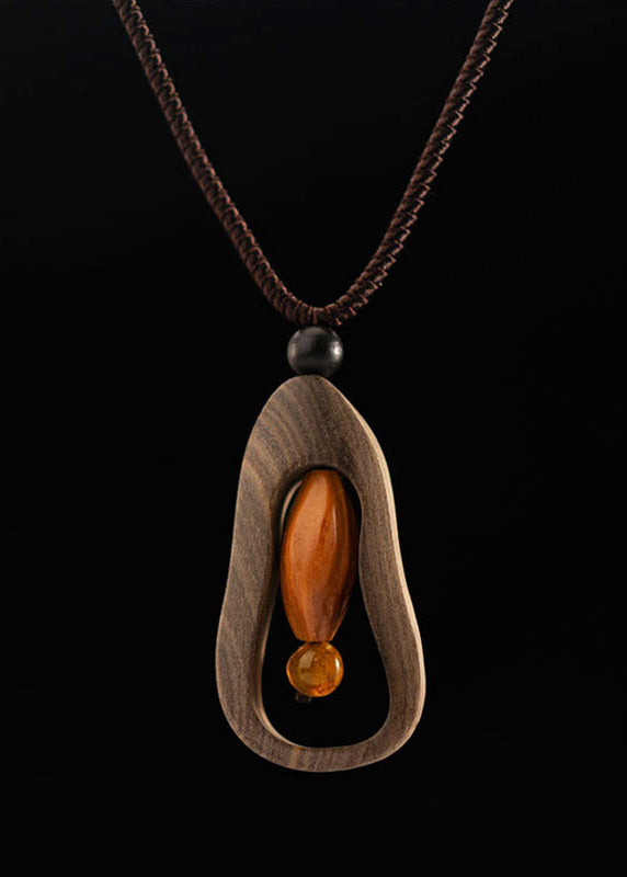 Brown Cotton 45% Linen 55% Sandwood Pendant Necklace